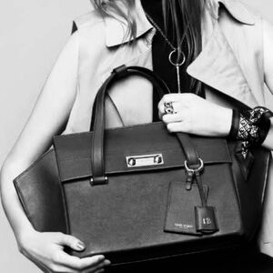 BLACK HENRI BENDEL Modern Icon Large Leather Crossbody Messenger Satchel Bag